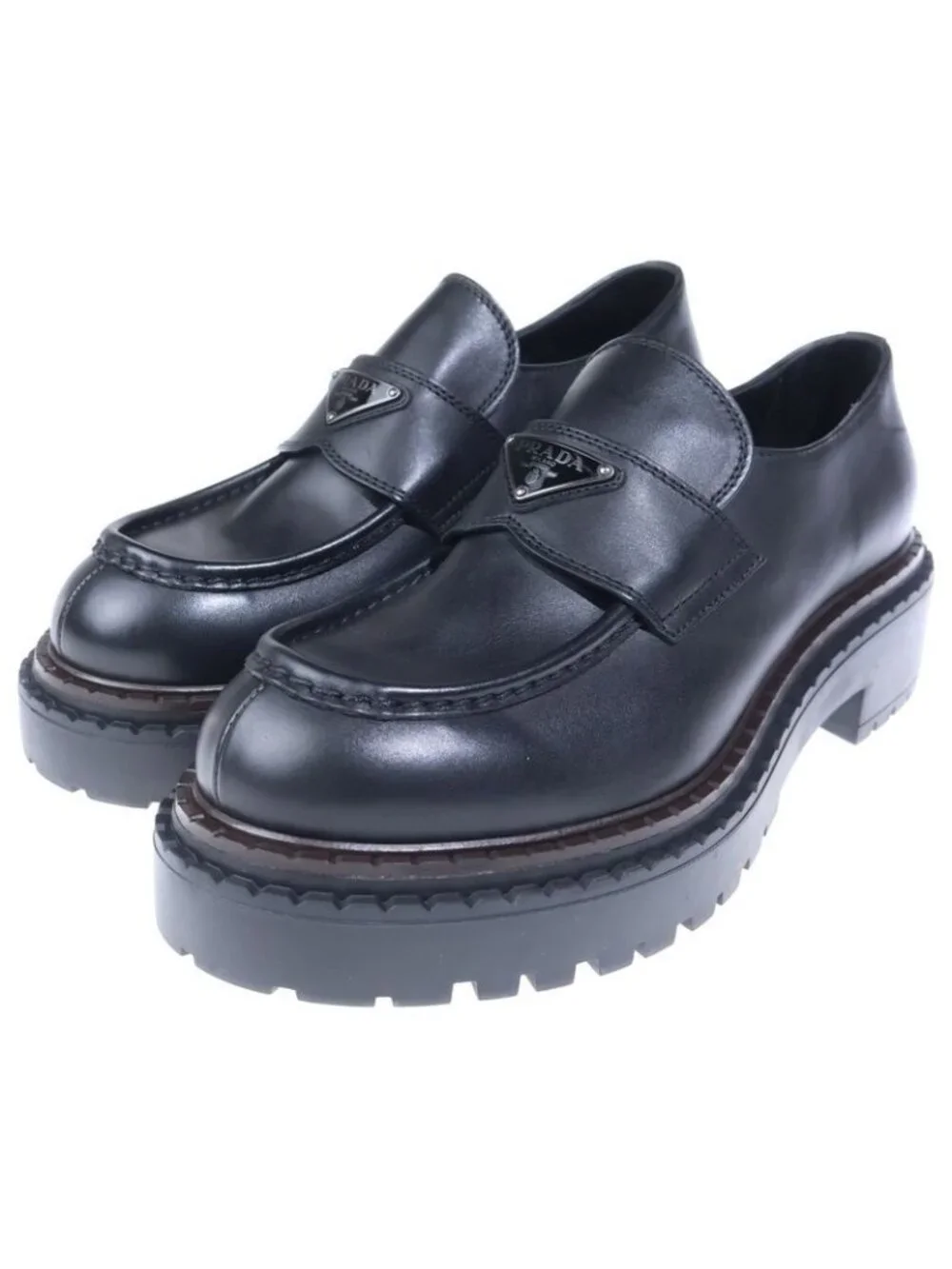 Prada Triangle Logo Oxford Leather Loafers Black - Picture 2 of 6